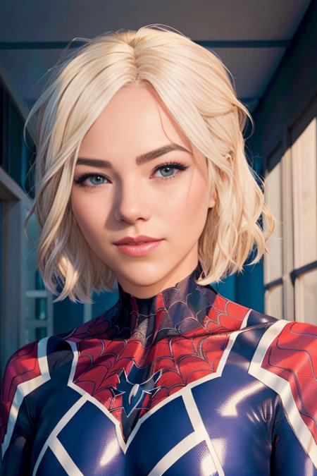 bellabaron, beautiful  woman, blonde hair, spidergwen <lora:bellabaron:0.6>   <lora:GwenStacy_v1:0.5>