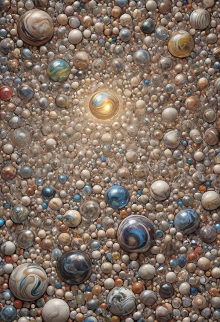masterpiece, best quality, detailed illustration, (brighten the front:1.0), Weightless pebbles, Marbles World