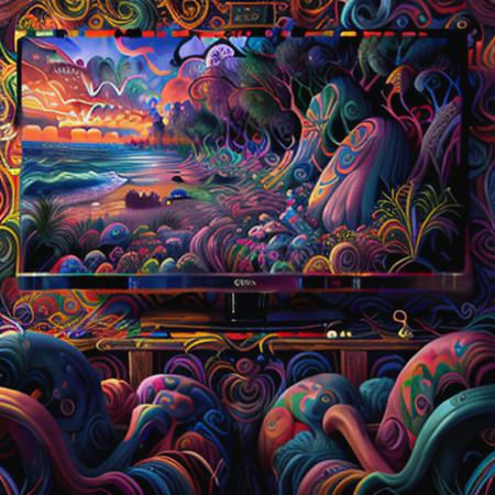 psychedelic, TV, illustration, detailed, 8k, simple background, <lora:psychedelic_portrait:1>