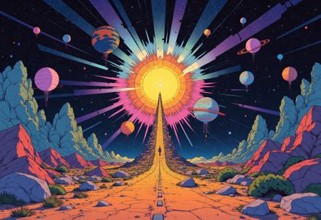 OUR LOVE HAS RAMIFICATION ALONG THIS INFINITE ROAD TOWARDS THE END OF THE UNIVERSE AND BEYOND.
Poetic, transient, radiant, colorful, geometric, chaotic, cartoonish, aesthetic, gargantuan, by "Kentaro Miura", "Chris LaBrooy", "Robert Capa", "Dave Rapoza", "Guia Risari", (professional, intricate details, masterpiece, best quality)