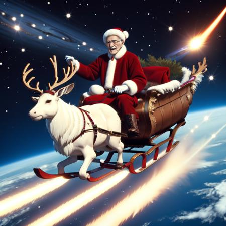 sleigh  Atmospheric re-entry reindeer realistic fur-trimmed headwear fur-trimmed boots space galaxy