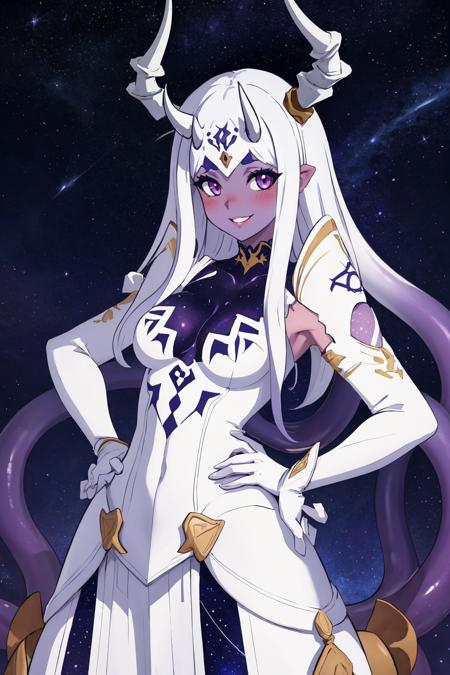 ginnungagap, horns, colored skin, purple skin, faceless, mask, tentacles, white gloves