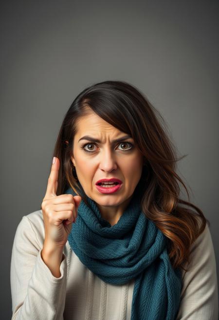 Lovely  woman angry about something, redirecting it, mouth closed, closed mouth,
