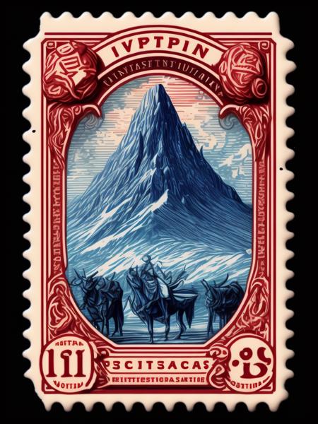 <lora:VintagePostageStamps:1>hyper detailed victorian mountain square post stamp item, renaissance era, rpg item, dnd item, long brush strokes, cgi art, DND, vivid, long brush strokes, masterpiece, medium shot, 35mm lens, sharp focus, 4k, 8k, HDR