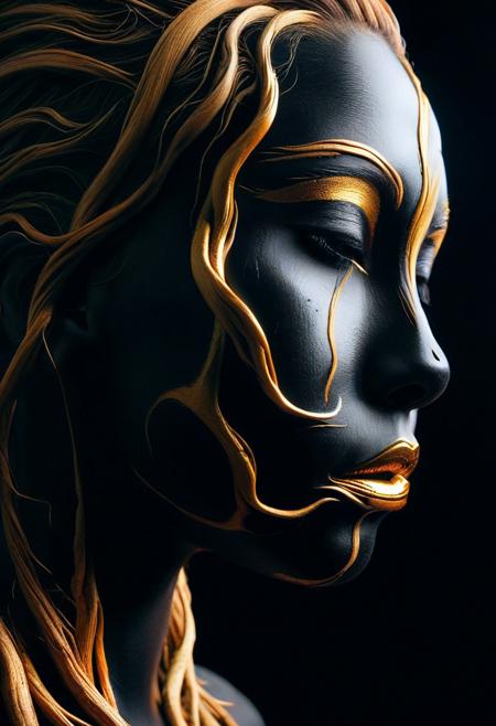 PG-TR,(film grain),ultrarealistic 4k,photoart_style, vivid, minimalist, beautiful black face, golden make-up,side view profile,realistic, Wide angle lens, high contrast, dark black tone,Cinematic Lighting, movie-level texture, hand-painted details, epic, meticulous,perfect composition, dynamic play of light, rich colors, epic shot, perfectly quality, natural textures,high detail, photoshadow, (natural colors, correct white balance, color correction, dehaze),(intricate detailed), YurYuna