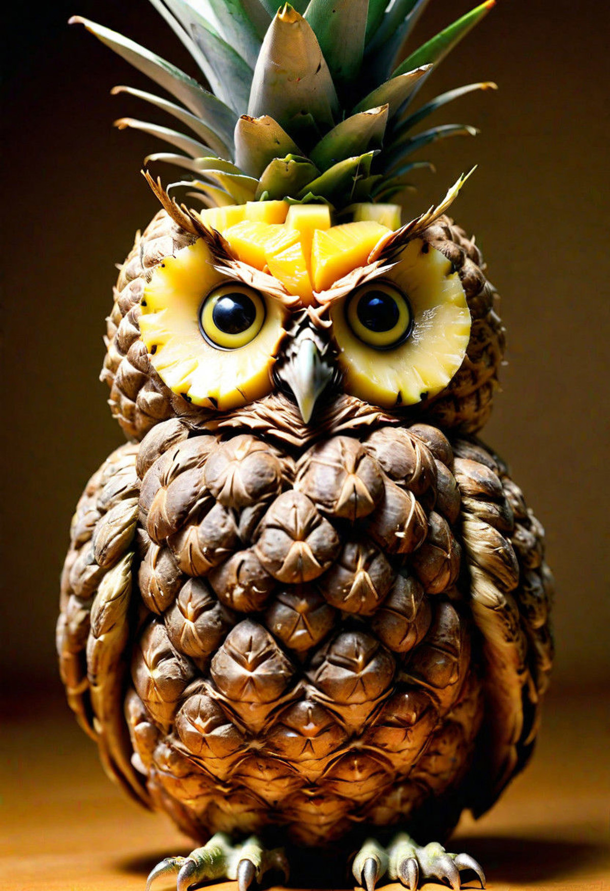 (pineapple) owl hybrid, sharp focus, award-winning photograph