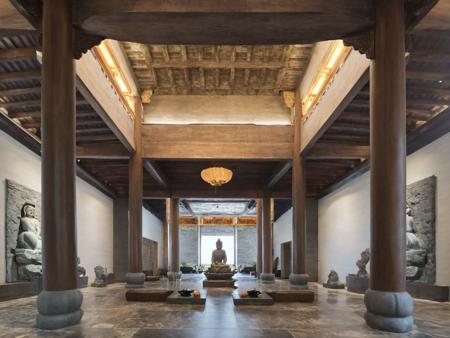 <lora:JJsChineseBuddhistTemple_XL:1>,   (Chinese Buddhist Temple), masterpiece, best quality, scenery,indoors, real world location,  door,  window, roof, floor,dawn, day,  statue on table, subject, soft lighting, high quality, column,beam,