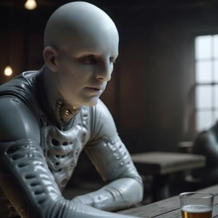 Engineer1024, a bald pale man on a deserted pub full of dust, empty beer glasses, post apocalyptic, highly detailed, photography, ultra sharp, film, bokeh, professional, 4k  <lora:Engineer1024:0.8>