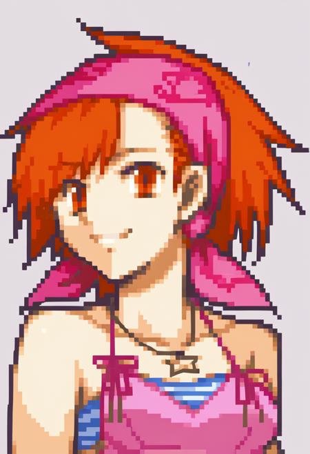 yuzudesu, orange hair, orange eyes, short hair, bandana camisole, tube top, necklace, black thighhighs, skirt