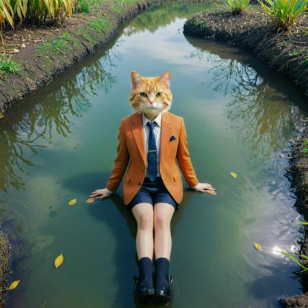 (designed by Kunio Okawara:1.2) , anime key visual, fairy tale, Long exposure of a Hesitant Upside down Amber (Cat:1.3) , it is Blogging, in Aggravated formal suit with Nylon designs, Sitting with crossed legs, inside a Fallacious lake, desolate water with Orchard, Fall, Wide view, Maximalist, Satisfying, monotype, Beautifully Lit, Depth of field 270mm, Low Contrast, National Geographic, under water, in the style of the david, extremely hyper aesthetic, adobe lightroom