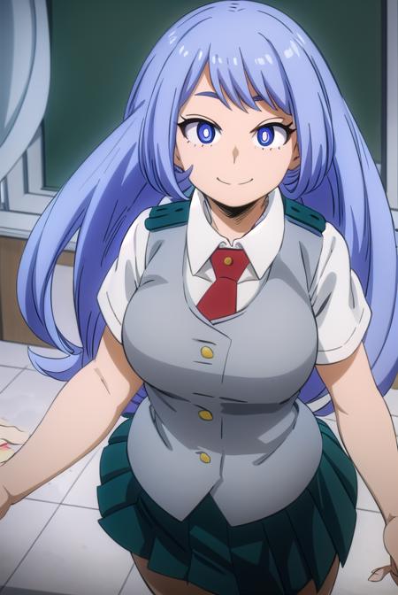 nejirehadou, <lora:nejire hado s3-lora-nochekaiser:1>,
nejire hado, long hair, blue eyes, blue hair, (bright pupils:1.5), smile,
BREAK skirt, shirt, school uniform, short sleeves, pleated skirt, necktie, collared shirt, vest, red necktie, u.a. school uniform,
BREAK indoors, classroom,
BREAK looking at viewer,
BREAK <lyco:GoodHands-beta2:1>, (masterpiece:1.2), best quality, high resolution, unity 8k wallpaper, (illustration:0.8), (beautiful detailed eyes:1.6), extremely detailed face, perfect lighting, extremely detailed CG, (perfect hands, perfect anatomy),