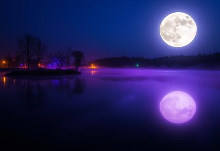 The reflection of the moon on the lake was a sign that the end was coming
Ethereal, surreal, dreamlike, multicoloured lights floating around, mist