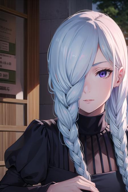 meimei, <lyco:meimei-lyco-nochekaiser:1>,
mei mei, long hair, braid, hair over one eye, braided ponytail, one eye covered, braided bangs, (purple eyes:1.1),
BREAK long sleeves, dress, puffy sleeves, black dress, juliet sleeves, turtleneck dress,
BREAK looking at viewer, upper body, full body,
BREAK outdoors, shrine,
BREAK <lyco:GoodHands-beta2:1>, (masterpiece:1.2), best quality, high resolution, unity 8k wallpaper, (illustration:0.8), (beautiful detailed eyes:1.6), extremely detailed face, perfect lighting, extremely detailed CG, (perfect hands, perfect anatomy),