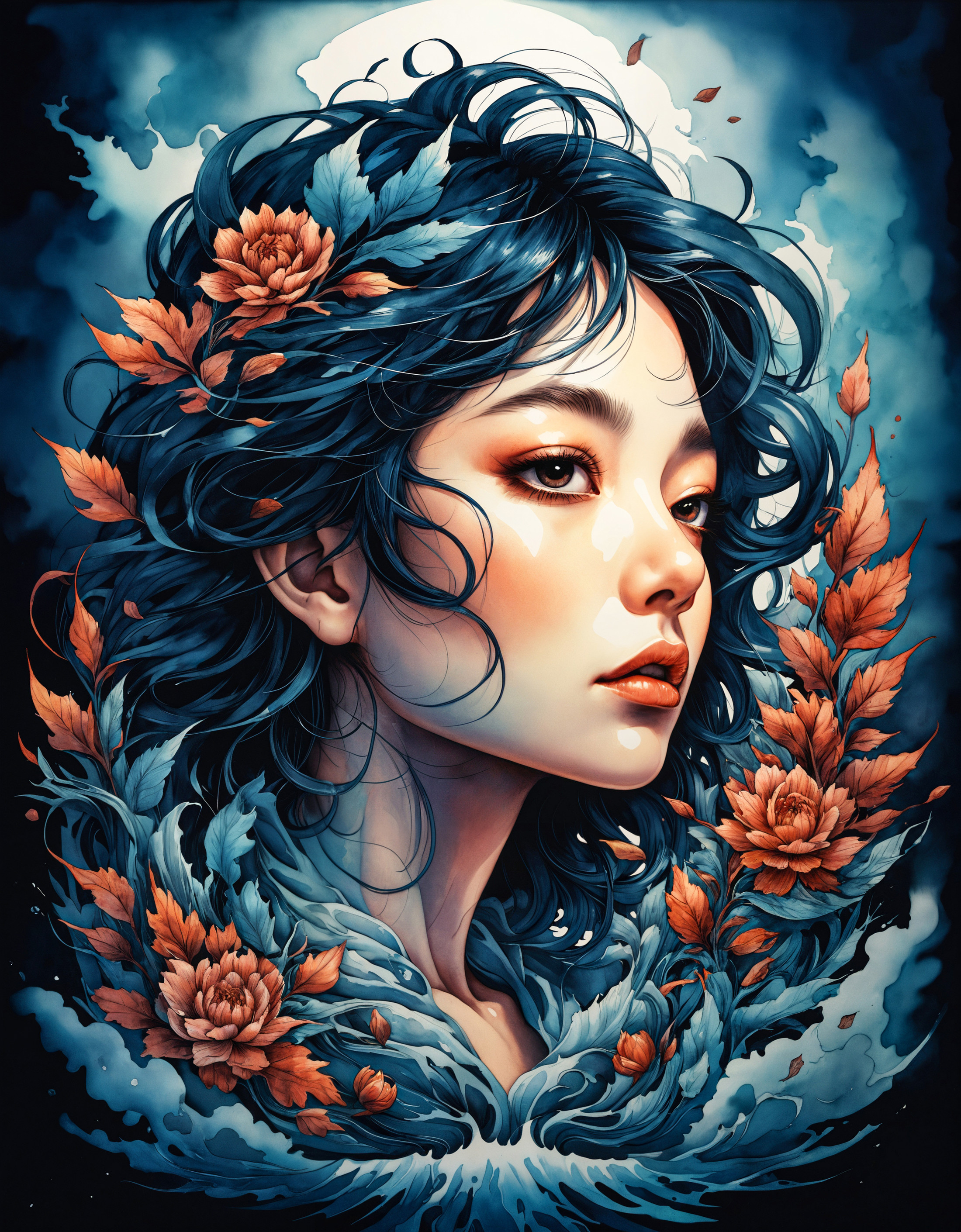 Like the Wind, ink style, watercolor style, centered, symmetry, painted, intricate, volumetric lighting, beautiful, rich d...