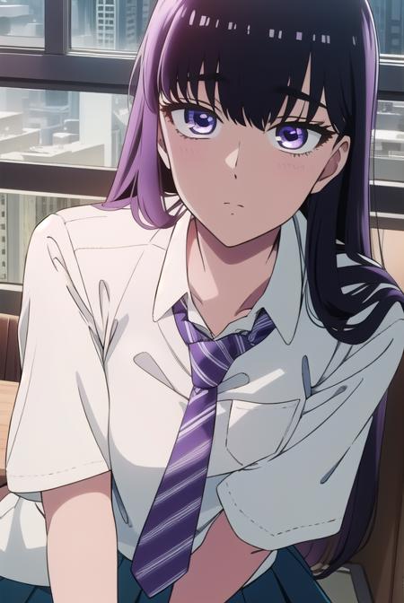 akiratachibana, <lyco:akiratachibana-lyco-nochekaiser:1>,
akira tachibana, long hair, bangs, black hair, (purple eyes:1.1),
BREAK skirt, shirt, school uniform, white shirt, pleated skirt, necktie, striped, collared shirt, blue skirt, striped necktie,
BREAK looking at viewer,
BREAK indoors, classroom,
BREAK <lora:GoodHands-vanilla:1>, (masterpiece:1.2), best quality, high resolution, unity 8k wallpaper, (illustration:0.8), (beautiful detailed eyes:1.6), extremely detailed face, perfect lighting, extremely detailed CG, (perfect hands, perfect anatomy),