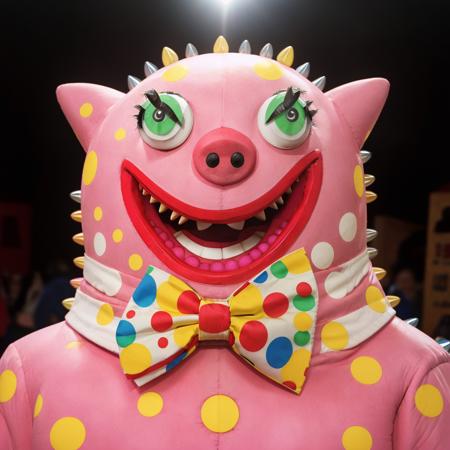 RAW photo, analog style, Mr_Blobby, solo, closeup, ((sharp teeth)), ((fangs)), ((spikes)) <lora:Mr_Blobby:0.65> masterpiece, 8k, highly detailed, ((HDR))