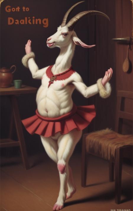 <lora:wish_you_were_here:1> WYWH postcard drawing of goat dancing