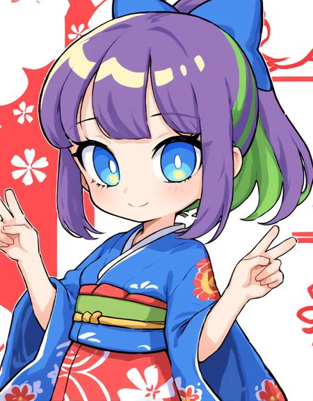 maho, white pupils, multicolored purple hair, ponytail,