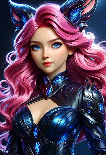 3DMM, high quality, best quality, unrealistically high details, extremely high quality, ultra high detail, good anatomy, masterpiece, high res, crisp lines, realistic, available light, 1girl, 40 years old, gorgeous girl, (((beautiful))), (beautiful face), sexy proportions, bionic implants, bionic arm, ((small boobs)), perfect perky tits, pink hair, long wavy hair, long hair, wavy hair, dog ears, animal_ears, ((blue eyes)), dark blue eyes, sapphire eyes, smoky eyes, beautiful makeup, arrogant, aloof, warrior princess, petite, athletic, black choker, long dress, posing, stylish_pose, dynamic_angle, head_tilt, DonMX3n0XL, (((futuristic))), futurism, postapocalyptic, (((magical))), whimsical, fairytale, fantasy