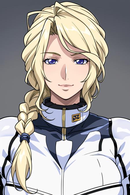 Simple Background, White Background,
white outfit,black purse,bodysuit,
<lora:Chloe_Croce_Gundam_Missing_Link-KK77-V1:0.7>,
blonde hair,blue eyes,braid,Bangs,
<lora:Oda_Non_Style-KK77-V2:0.3>,<lora:more_details:0.1>,
1 girl, 20yo,Young female,Beautiful Finger,Beautiful long legs,Beautiful body,Beautiful Nose,Beautiful character design, perfect eyes, perfect face,expressive eyes,perfect balance,
looking at viewer,(Focus on her face),closed mouth, (innocent_big_eyes:1.0),Light_Smile,
official art,extremely detailed CG unity 8k wallpaper, perfect lighting,Colorful, Bright_Front_face_Lighting,White skin,
(masterpiece:1.0),(best_quality:1.0), ultra high res,4K,ultra-detailed,
photography, 8K, HDR, highres, absurdres:1.2, Kodak portra 400, film grain, blurry background, bokeh:1.2, lens flare, (vibrant_color:1.2),professional photograph,
(Beautiful,huge_Breasts:1.4), (beautiful_face:1.5),(narrow_waist),