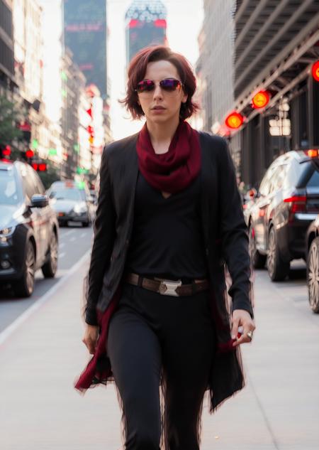 millie10 ,  sunglasses, scarf, white shirt,  portrait, walking down the street, newyork city, crime, taxi, sidewalk night, street lights, black cat, muscle car, kidnapping