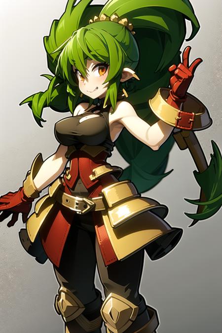 1girl, <lora:ankama:0.7>, green hair, pale skin, dark armor