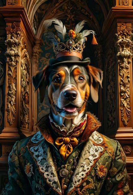 A portrait of Goofy, capturing gothic and baroque elements in an ultradetailed composition, inspired by the works of Ellen Jewett, Josan Gonzalez, and Giuseppe Arcimboldo. The photograph utilizes volumetric lighting and HDR techniques, evoking a sense of depth and dimension.
