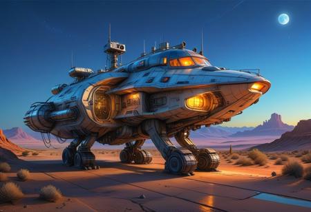 (cel-shading:2)+, (in ARTIST style:1.6), (masterpiece:1.7),  night, glow neon,
hyperrealism, glossy, shinny, clear image, accurate picture, clear picture, precise image, focused image, Science fiction style, Science fiction,
(huge Walking city), solo, outdoors, sky, cloud, desert, no human, vehicle focus, scenery, (Walking vehicle), buildings, (sharp focus:2), (best quality:1.8), night, glow neon,
(masterpiece:1.8), (highest detailed:1.8), perfectly lighted, (contrast), (saturated), (((sharp focus))),
(hyperdetailed:1.3), (intricate details:1.2), (Refined details:1.3), (best quality:1.5), highly detailed textures, vibrant colors,
(ultra sharp focus:1.8), (detailed texture:1.8), (detailed edges:1.8), (thin lines:1.8), (best quality:1.8),,