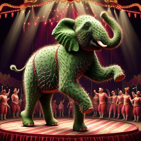 a tap-dancing elephant at the circus<lora:Prickly Pear Style v1:1>, Prickly Pear Style,