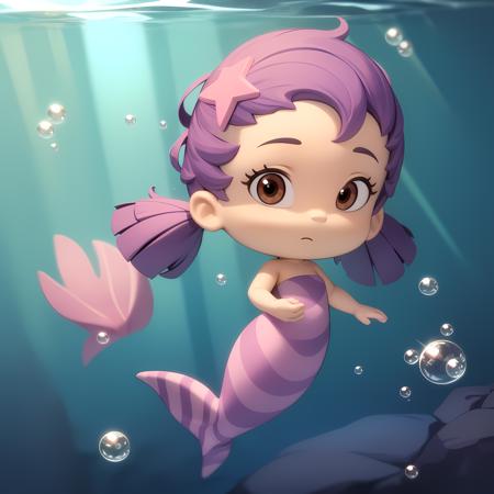 mermaid oona low pigtails purple hair brown eyes underwater chibi tube crop top