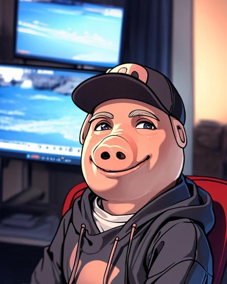 masterpiece, best quality, solo, a close up of anthropomorphic pig john pork <lora:JohnPork:0.8>