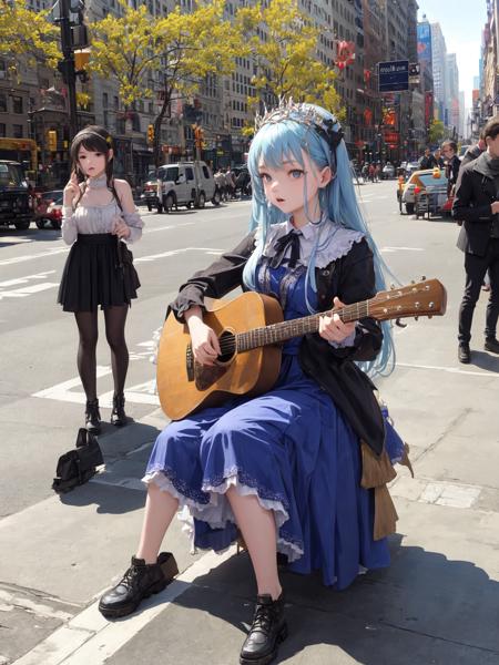 masterpiece, best quality, 1girl, the fairy queen busks on the streets of new york