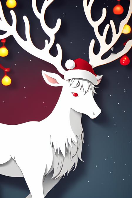 reindeer, <lora:reindeer_papercut:0.75>, raging, shiny, rndr, glowing, ramping, christmas lights, red ominous eyes