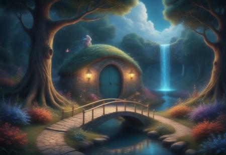 Anime coloring.In a whimsical world, a beautiful fairy garden blooms with vibrant flowers and sparkling fountains. A delicate, crystal bridge spans a gentle stream, leading to a majestic tree with leaves that shimmer like diamonds. A friendly, fluffy rabbit hops along the winding path, surrounded by fluttering butterflies and sweet, singing birds. The garden is filled with hidden treasures, like a tiny, glowing fairy door and a secret, shimmering cave. A soft, fluffy cloud drifts lazily across the sky, casting a warm, gentle shadow over the garden. The air is filled with the sweet scent of blooming flowers and the soft, soothing sound of gentle chimes. It's a peaceful, magical place where dreams come alive and wonder waits around every corner.