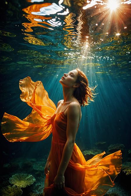 (Underwater Photography by Paul Fusco and MarkÃ©ta LuskaÄovÃ¡:1.2), award winning,
(aesthetic of abstract art with sparkling atmosphere:0.5), god rays, precise clarity,
breakthrough epitome of craftsmanship with expertly made details,
(quinacridone burnt orange and orange colors:0.1), <lora:MJ52:0.5>