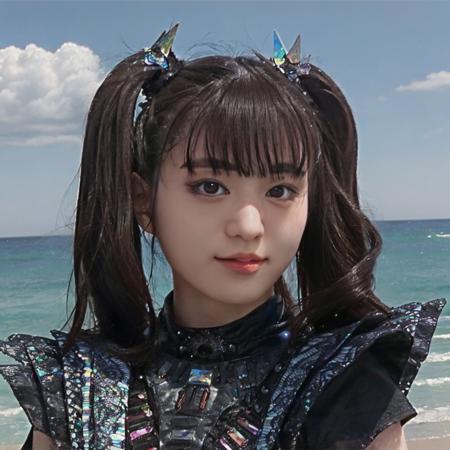 1girl,masterpiece, photorealistic, detailed, RAW color photo,(fully in frame:1.1),<lora:mo4kikuv4:1> young,idol, cute, twintails,black outfit,beach, hdr,asian, best quality