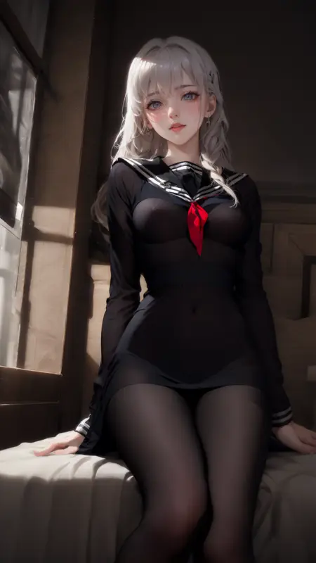 Tutu’s sexy uniform (see-through black sailor serafuku school uniform)/图图的情趣制服(透视黑色水手服)