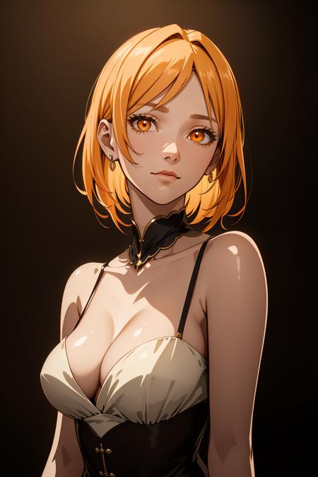 (mature female, milf, mother, perfect jawline, middle aged, 30yr old), highres, best quality, master's work, cinematic lighting, official art, (masterpiece, 8k wallpaper, deep eyes, detailed eyes), beautiful and delicate, absurdres, best quality, high detail, vivid, dynamic lighting, mature, blonde hair,orange hair, straight hair,fringe trim, orange eyes,