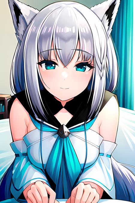 1girl, white hair, open clothes, animal ears, ((indoors)), highres, 8k wallpaper, extremely detailed, intricate, award-winning, hyper-detailed, hard lighting, intricate details, (illustration:1.1), highres, (beautiful face:1.15), trending on artstation, ((laying on bed))