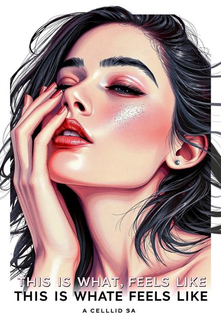 high quality design aesthetics, disco, synth pop, dynamic, detailed, pop album cover, melancholic, beautiful young white woman, artist name "MUSAIC", album title "This Is What Love Feels Like"