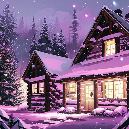 a beautiful festive cabin in the English countryside on Christmas Eve during a snowstorm,  inkpunk768, f/1.4, square image, close up film photo, portrait of a female, yellow unkempt, magenta eyes, homemade jewelry, elegant pose, atmospheric lighting, cinematic composition, detailed, winter, filmgenre__