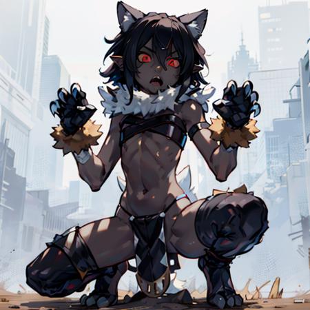 Shaman,  red eyes,short black hair, pointy ears, dark-skinned female, flat chest,menacing look, crazy face, hands up, crouching,  
Sattire, thighhighs, midriff,  bandeau,  gloves, claws, fur trim, loincloth,animal skull, chest straps,
swamp,
(insanely detailed, beautiful detailed face, masterpiece, best quality) <lora:Shaman-09:0.8> <lora:Crazy_ExpressionsV2:0.5>