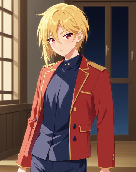 nito_nazuna_pony, blonde hair, red eyes, medium hair, hair between eyes,