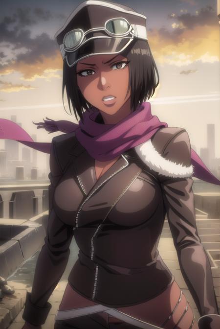 jackietristan, <lyco:jackietristan-lyco-nochekaiser:1>,
jackie tristan, short hair, black hair, dark skin, dark-skinned female, (brown eyes:1.5),
BREAK thighhighs, gloves, boots, goggles, goggles on head, hat, scarf, white scarf,
BREAK looking at viewer, full body,
BREAK outdoors,
BREAK <lyco:GoodHands-beta2:1>, (masterpiece:1.2), best quality, high resolution, unity 8k wallpaper, (illustration:0.8), (beautiful detailed eyes:1.6), extremely detailed face, perfect lighting, extremely detailed CG, (perfect hands, perfect anatomy),