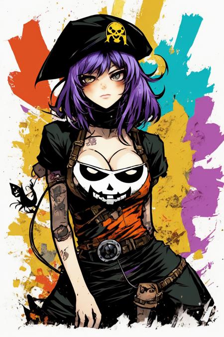 solo, Katze Pirat Lustige Katze Pirat Halloween, anime style, Trigger Studio style, manga art, comics, inking, graffiti art, graphic, poster bright colors, golden ratio composition, tee shirt crazy intricate design on white background vodka_portraits <lora:vodka_v4_portraits:0.75>