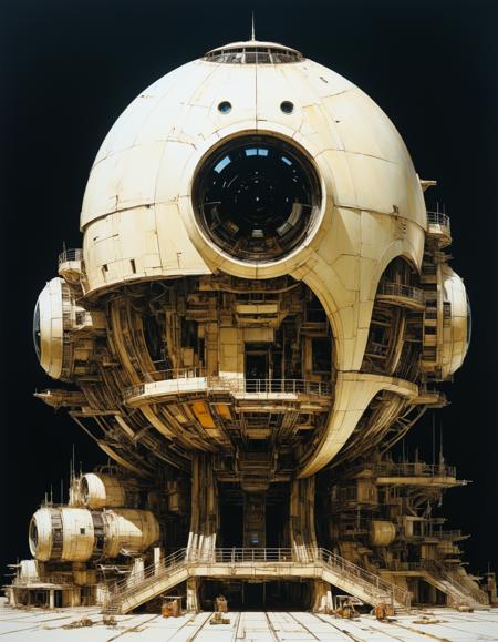 hyper realistic photograph of  a (complex architectural science fiction structure:1.4) by Bob Eggleton and Yoji Shinkawa, (glossy, ivory , masterful:1.4), medium full shot, poster art, bold lines, hyper detailed, expressive,  award winning,  dark limited color palette, high contrast, depth of field, (intricate details, masterpiece, best quality:1.4),
overexposure, looking at viewer, dynamic pose, wide angle view,
<lora:add-detail-xl:1> <lora:xl_more_art-full_v1:0.5>  <lora:NicolaSamori:0.5> in the style of nicola samori <lora:looking_at_viewer:2>