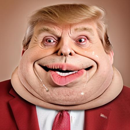 RAW photo, huge chins, small eyes , solo, upper body of a donald trump in f0r3v3r face, ((tears, wearing suit))<lora:f0r3v3r-v2-000055:0.8>, 8k uhd, dslr, high quality, film grain, Fujifilm XT3, simple background