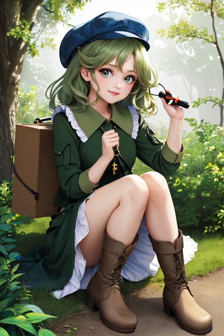 yamashiro takane hat flat cap camouflage frills shirt long sleeves green skirt boots key