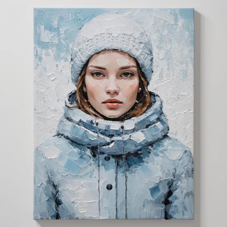 ((Abstract)) minimal palette knife canvas painting of a woman with a winter theme,subtle colors, minimalist, faint,  <lora:asmrdarling_xl_2_standard_merger_21_51_055_045:1>