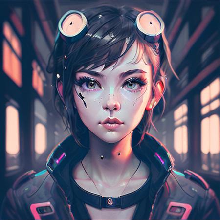 a a portrait of girl in in cyberpunk jacket